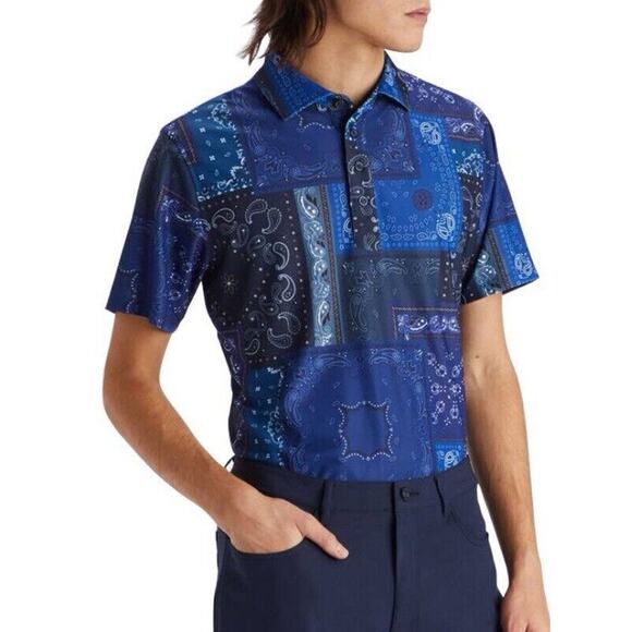 G/Fore Bandana Tech Pique Polo Shirt Men Size XL‎ Twilight Blue Golf Active NWT - Picture 2 of 8